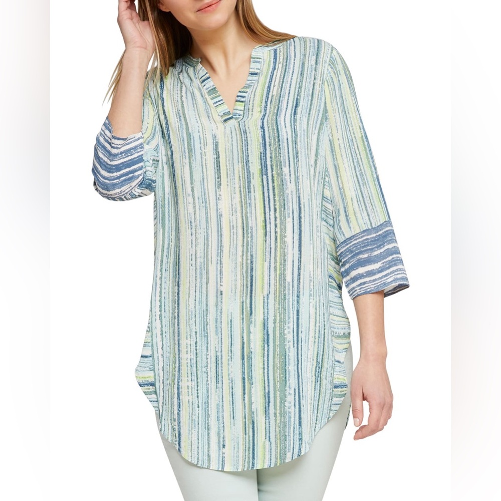 NIC+ZOE Awakening Striped V-Neck 3/4-Sleeve Tunic Top